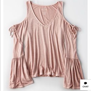 American Eagle cold shoulder tie sleeve top